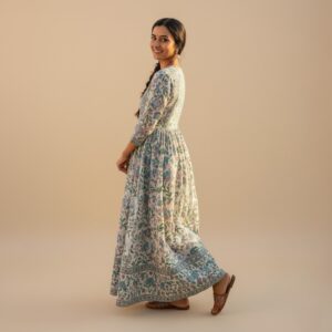 Sage Botanical Anarkali Dress