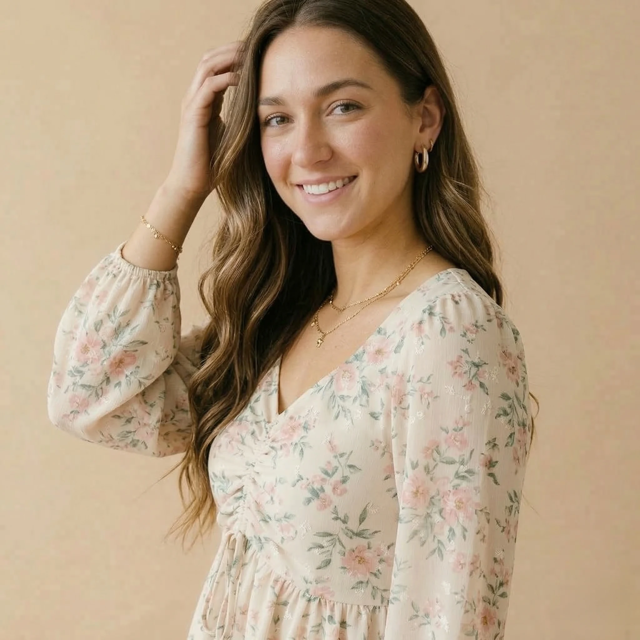 Floral Ruched Peplum Top - Image 3