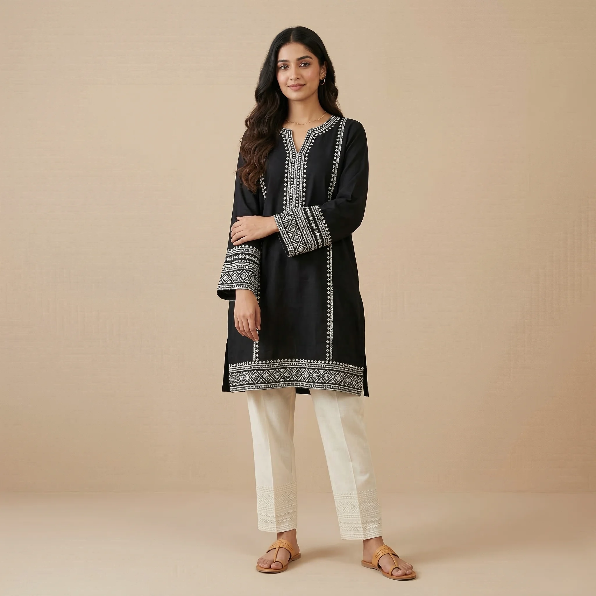 Black Embroidered Cotton Kurti - Image 4