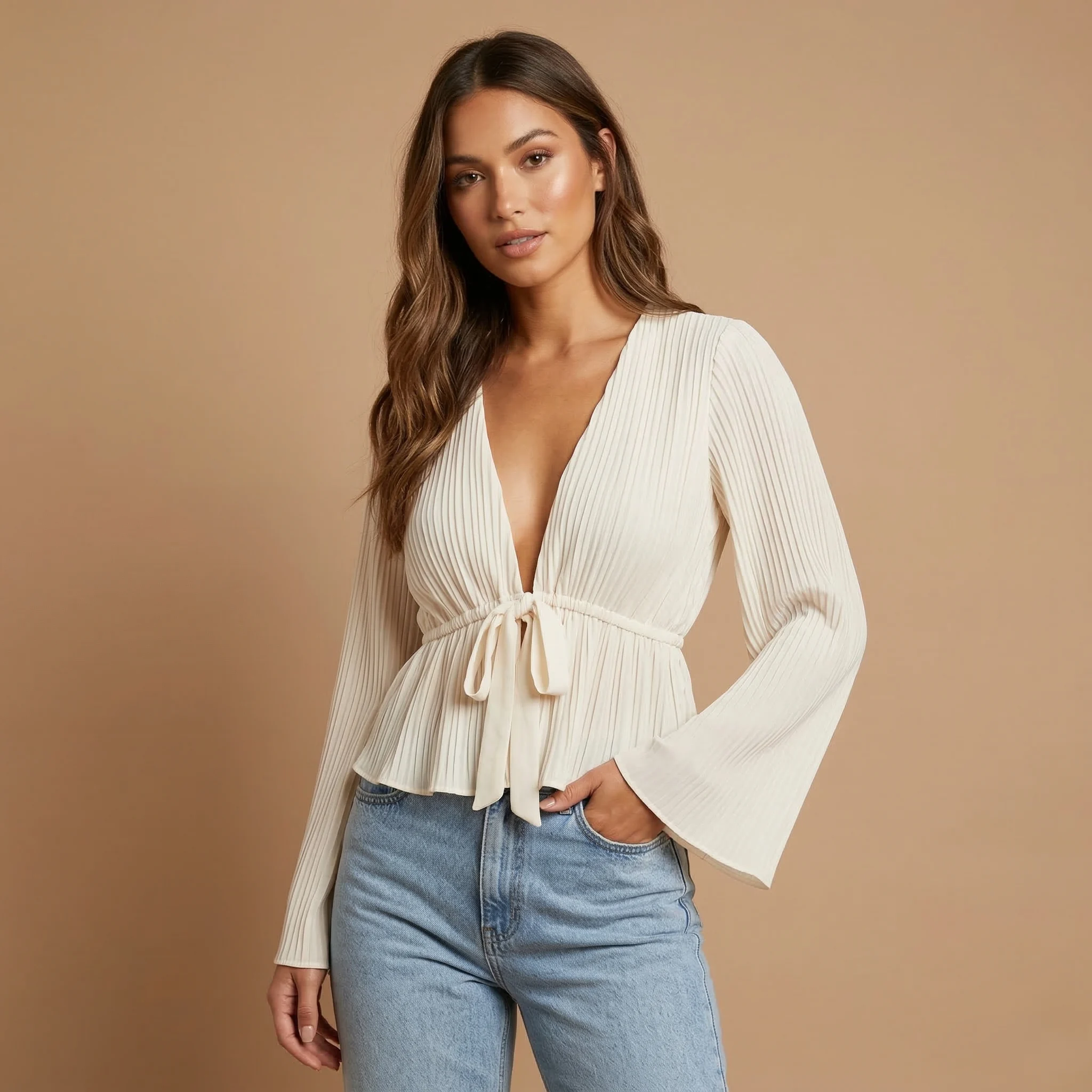 White Pleated Peplum Top - Image 2