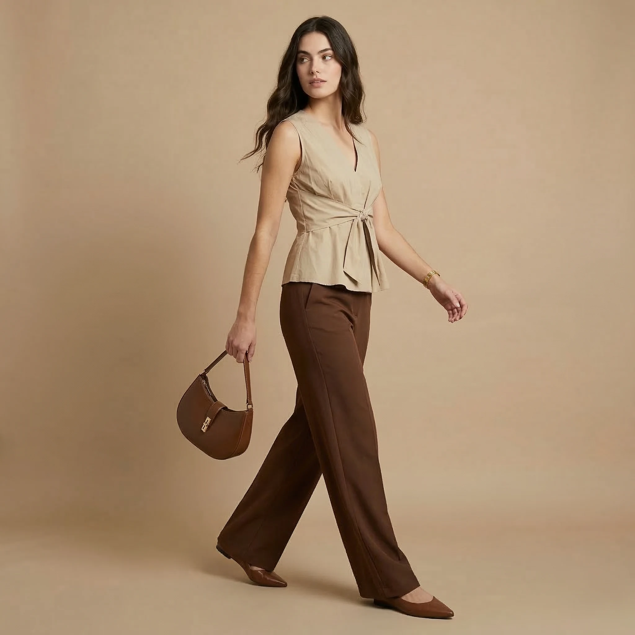 Beige Tie-Front Top - Image 4
