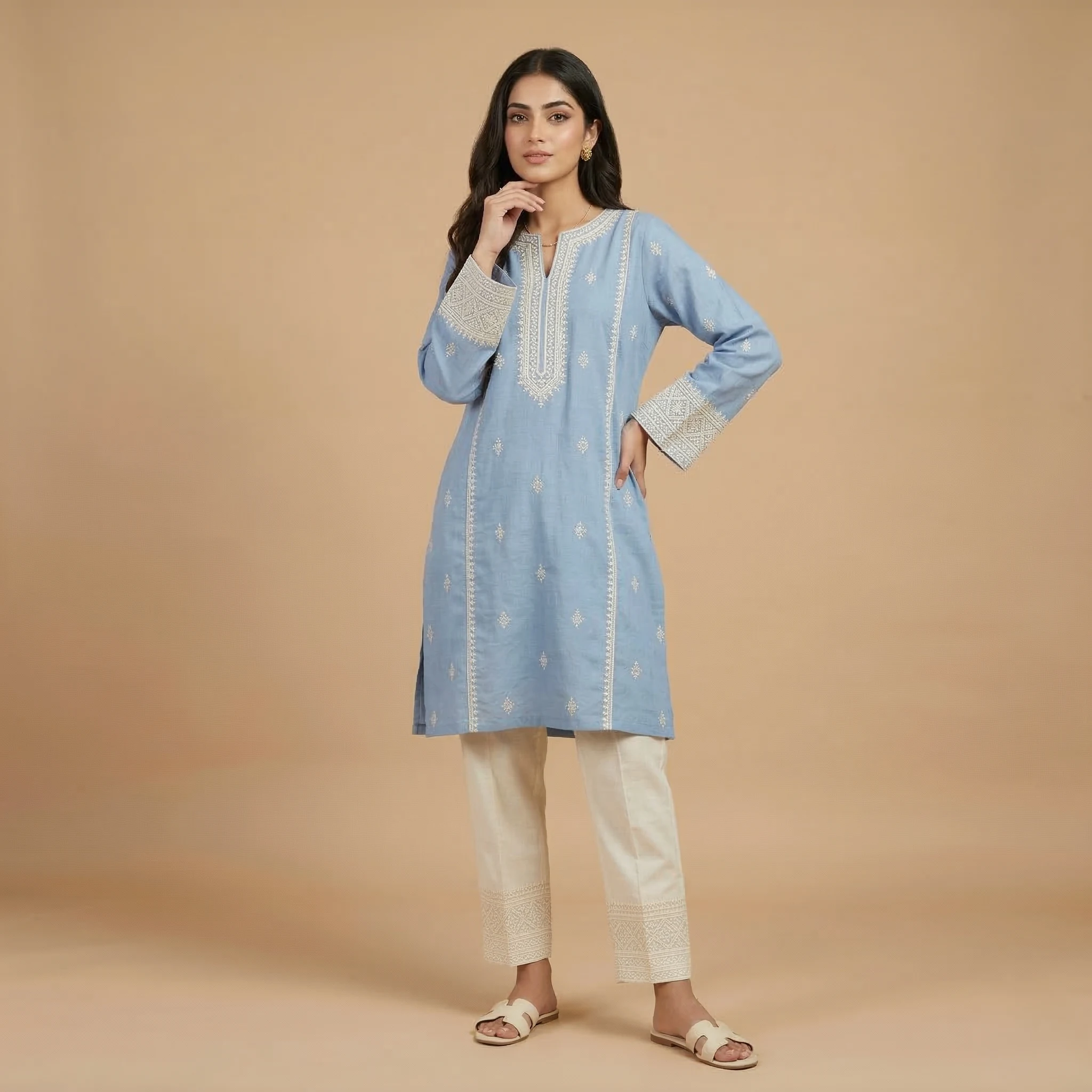 Sky Blue Embroidered Kurti - Image 3