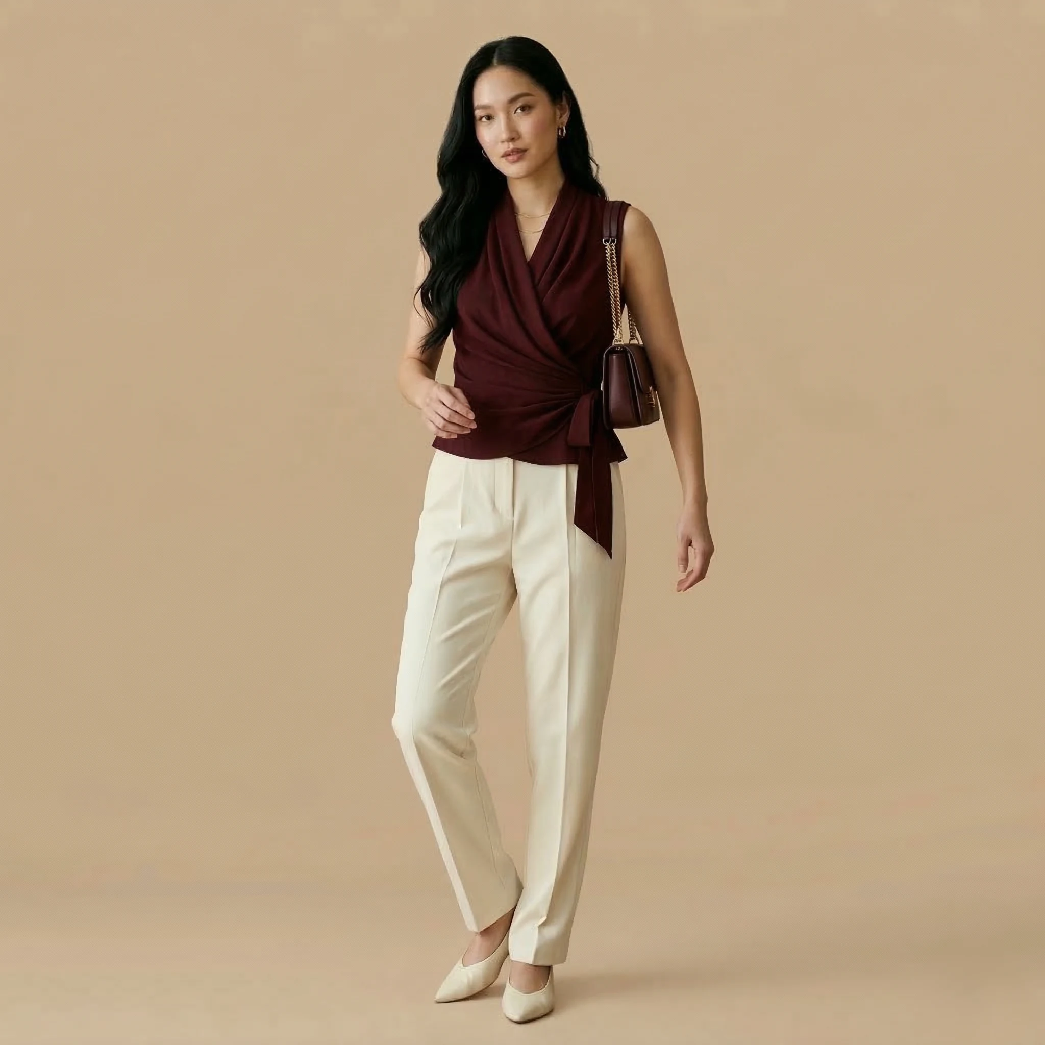 Burgundy Sleeveless Wrap Top - Image 4