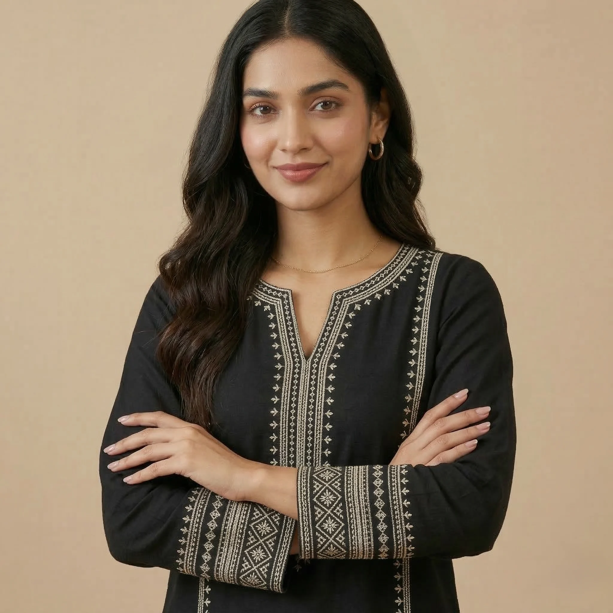 Black Embroidered Cotton Kurti - Image 2