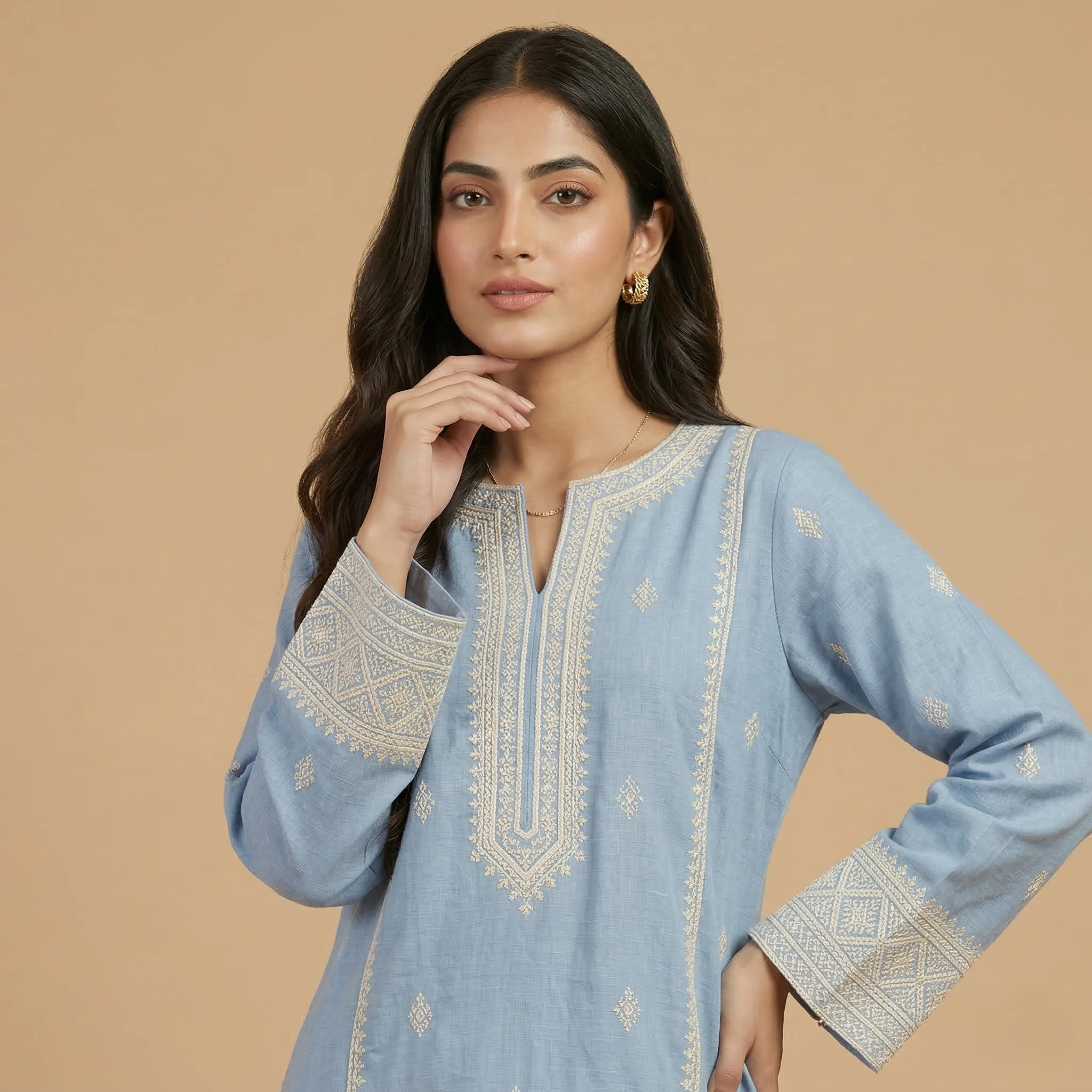 Sky Blue Embroidered Kurti - Image 2