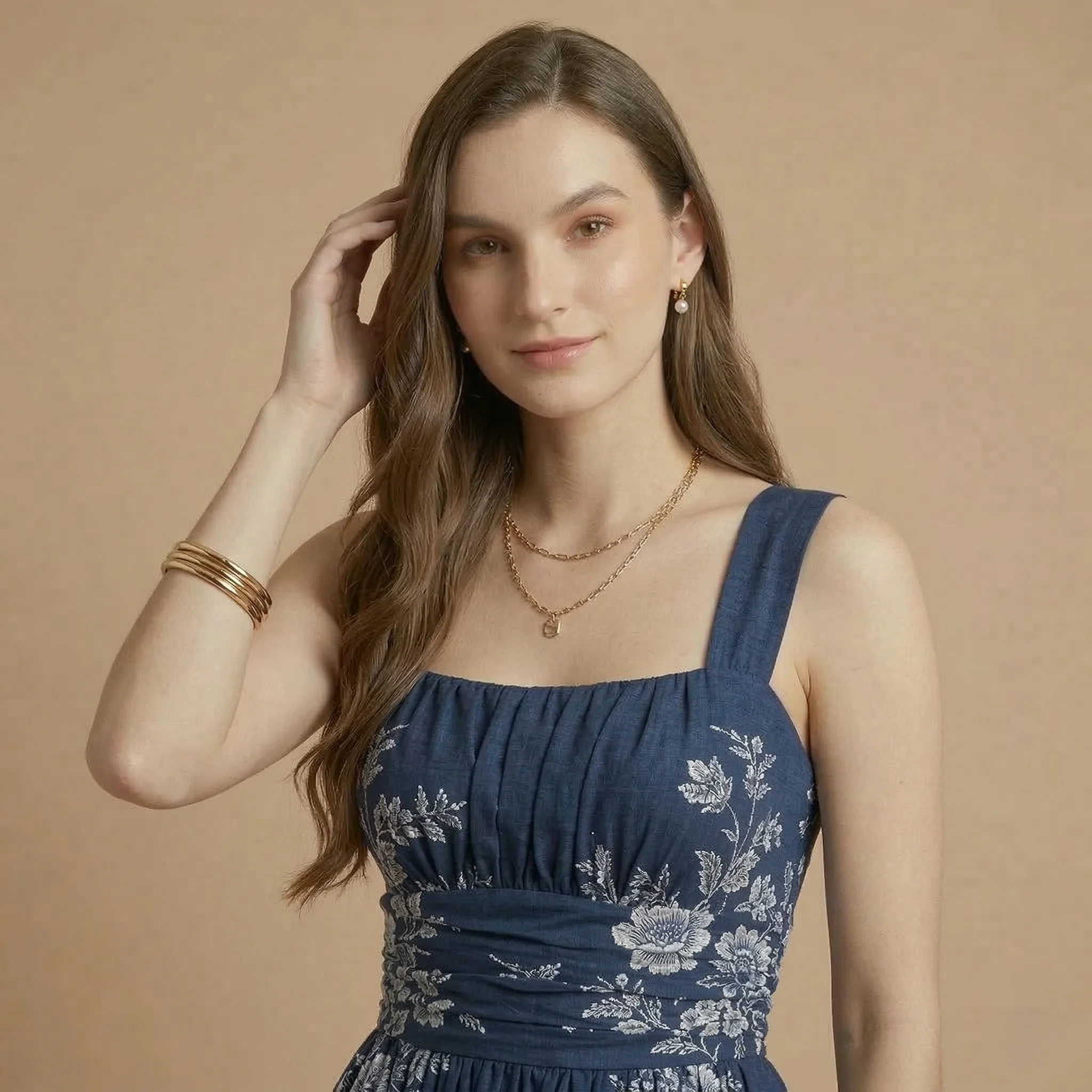Navy Floral Midi Dress - Image 2