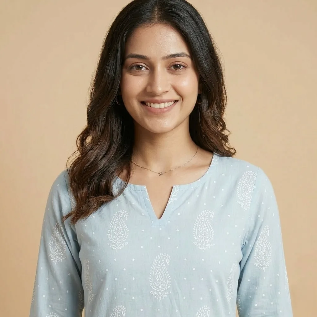 Sky Blue Printed Kurti - Image 3