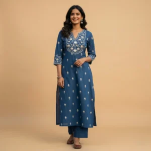 Prussian Blue Gilded Kurti