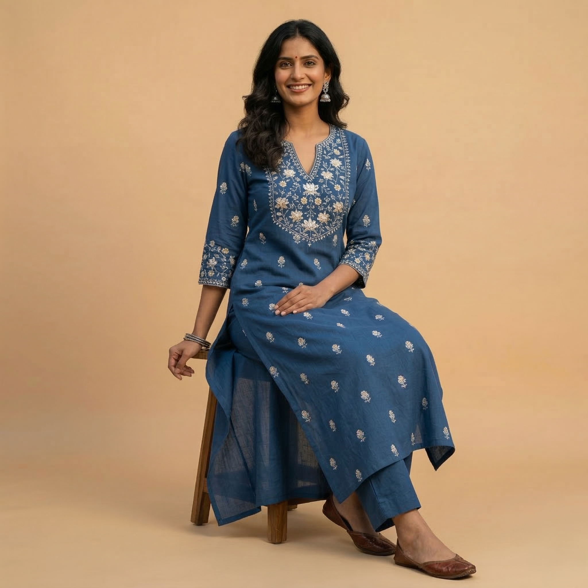 Prussian Blue Gilded Kurti - Image 3