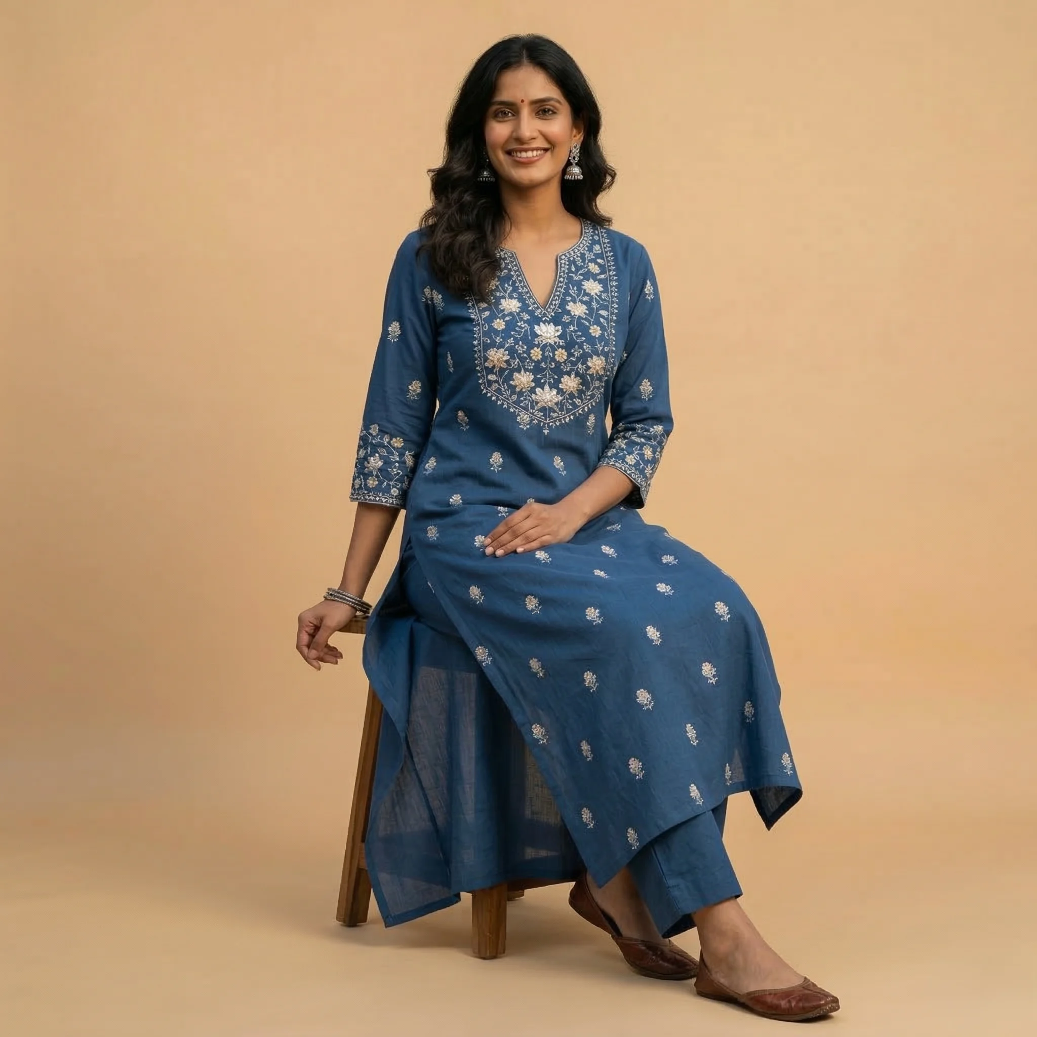 Prussian Blue Gilded Kurti - Image 4