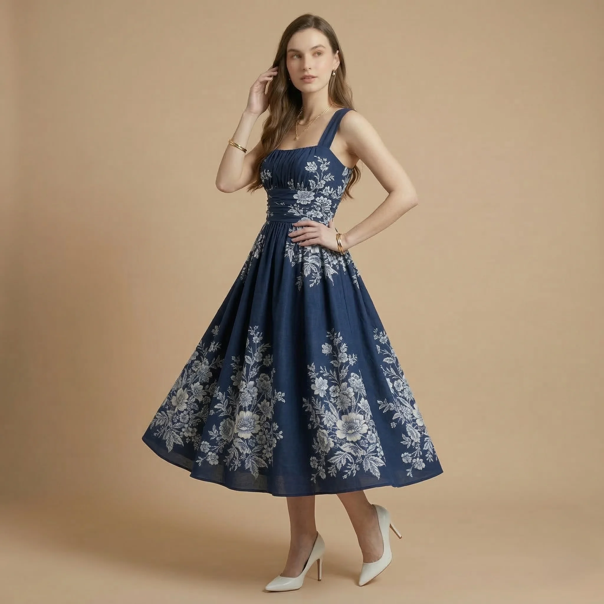 Navy Floral Midi Dress - Image 4