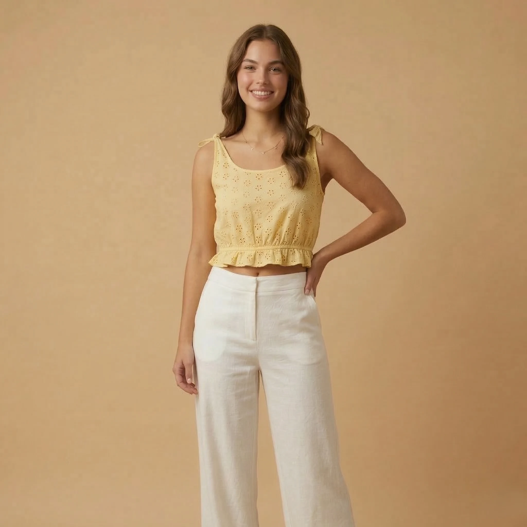 Yellow Eyelet Crop Top - Image 2
