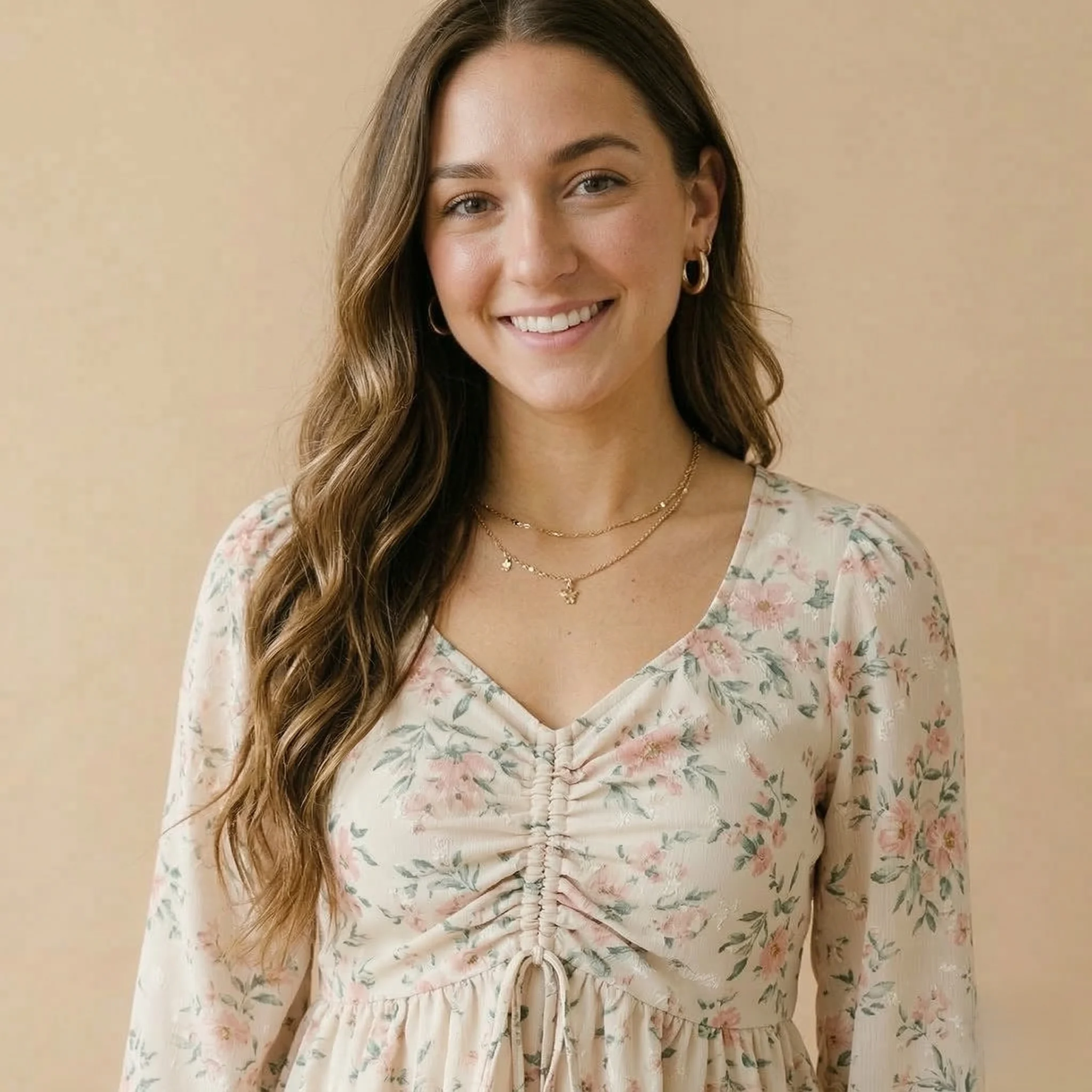 Floral Ruched Peplum Top - Image 2