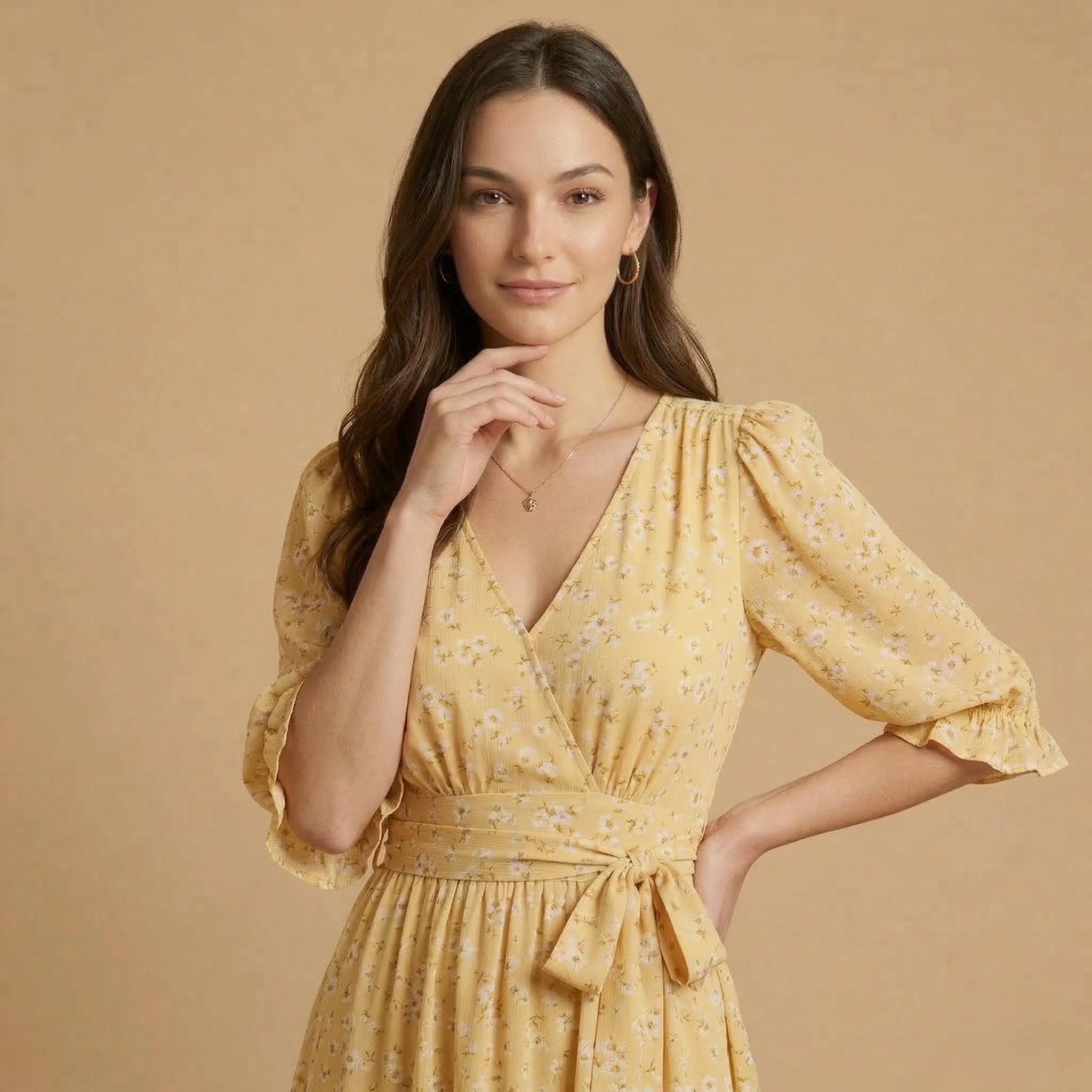 Yellow Floral Midi Dress - Image 2