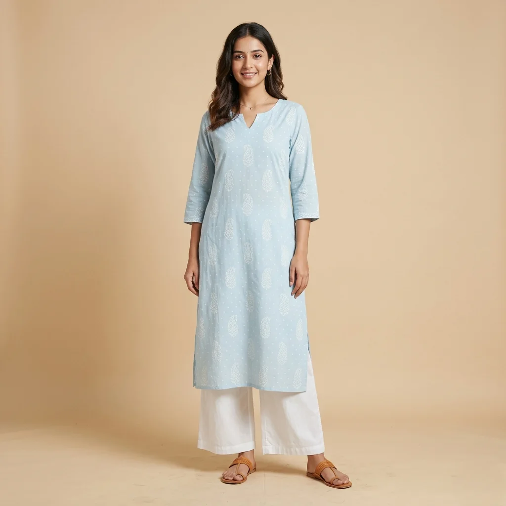 Sky Blue Printed Kurti - Image 4
