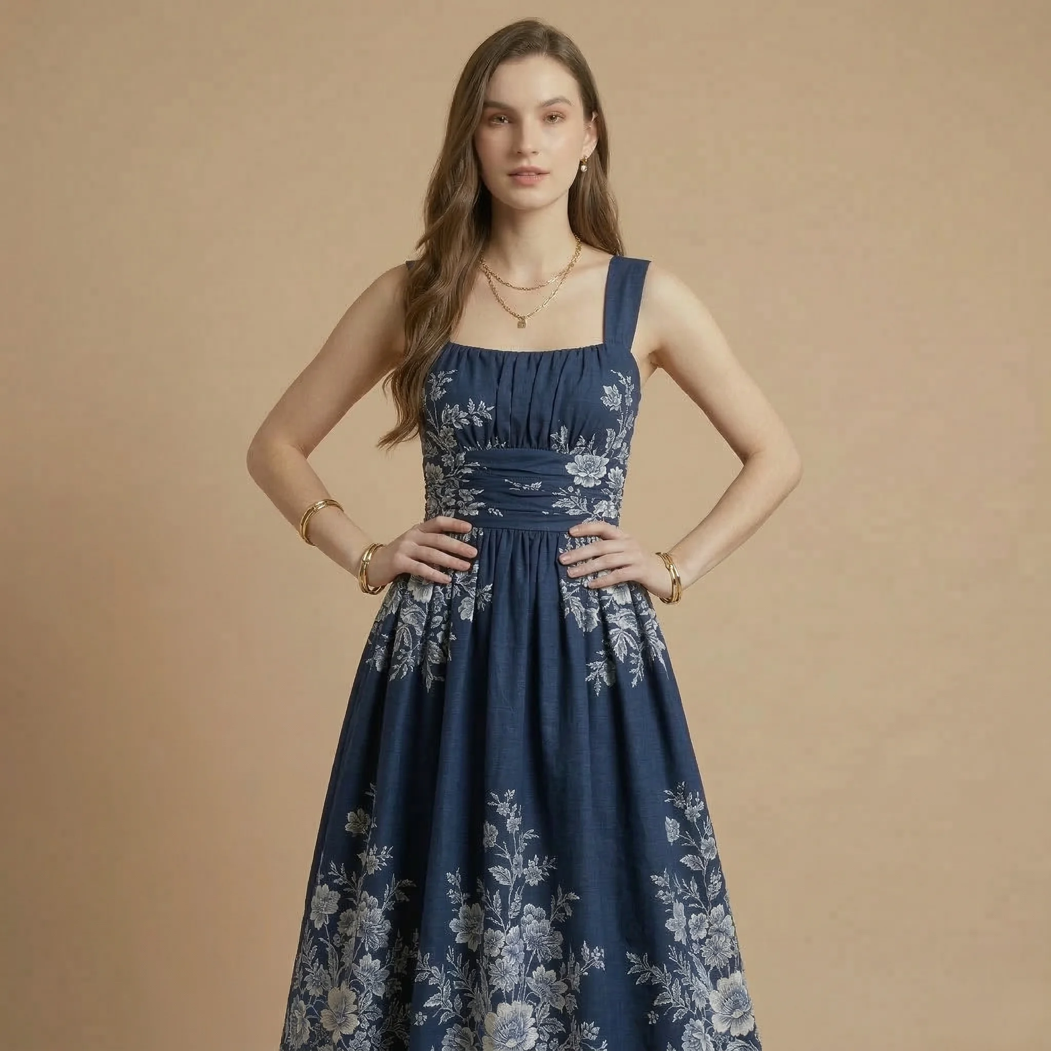 Navy Floral Midi Dress - Image 3