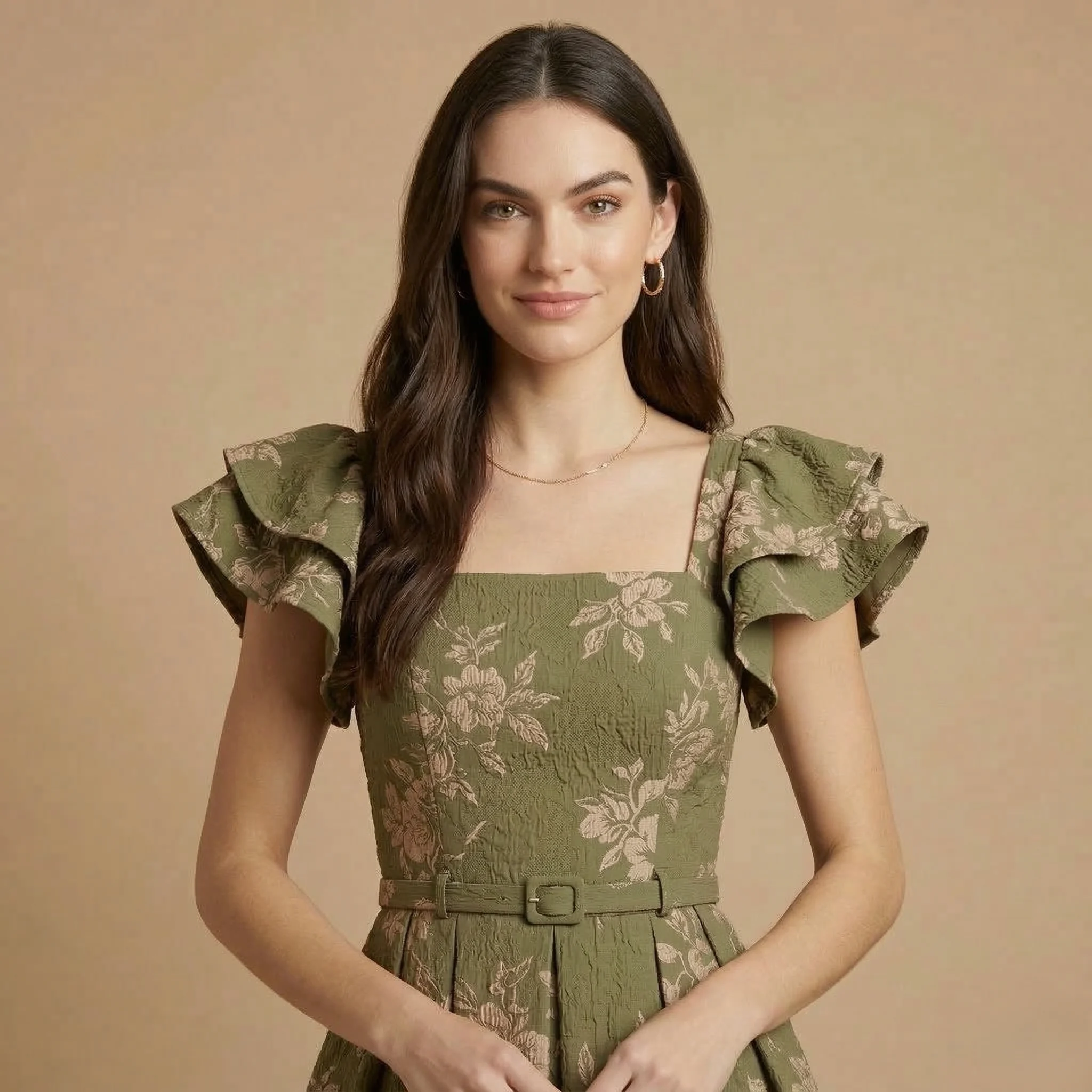 Olive Floral Midi Dress - Image 3