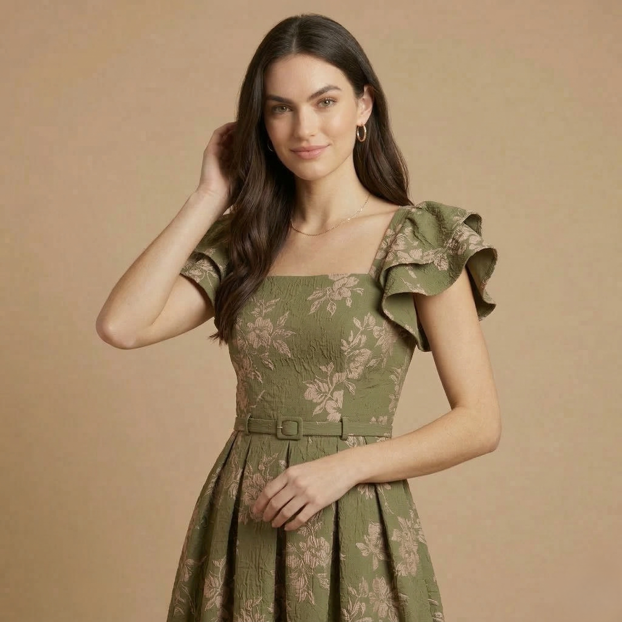 Olive Ruffle Midi Dress - Image 2