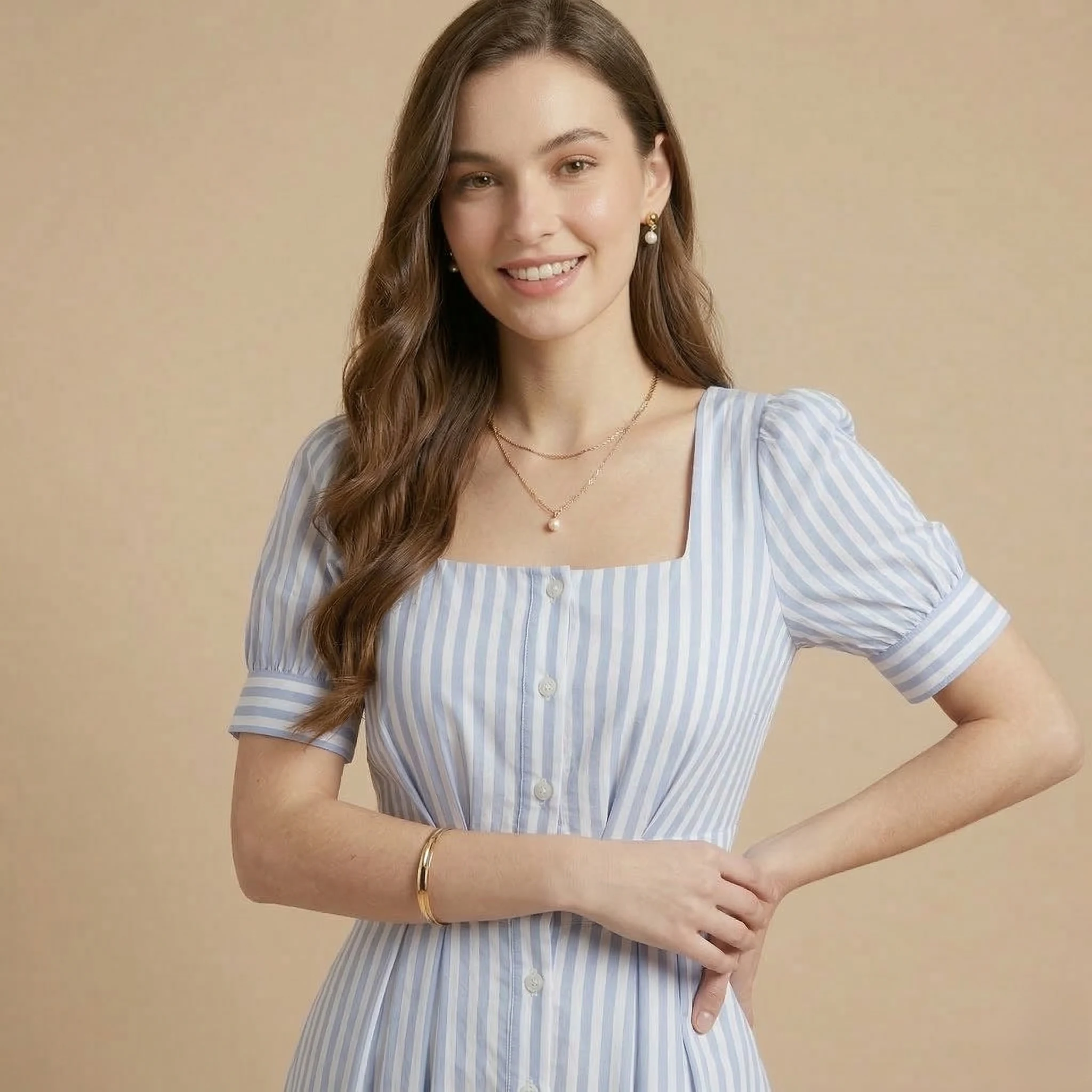 Blue Striped Midi Dress - Image 3