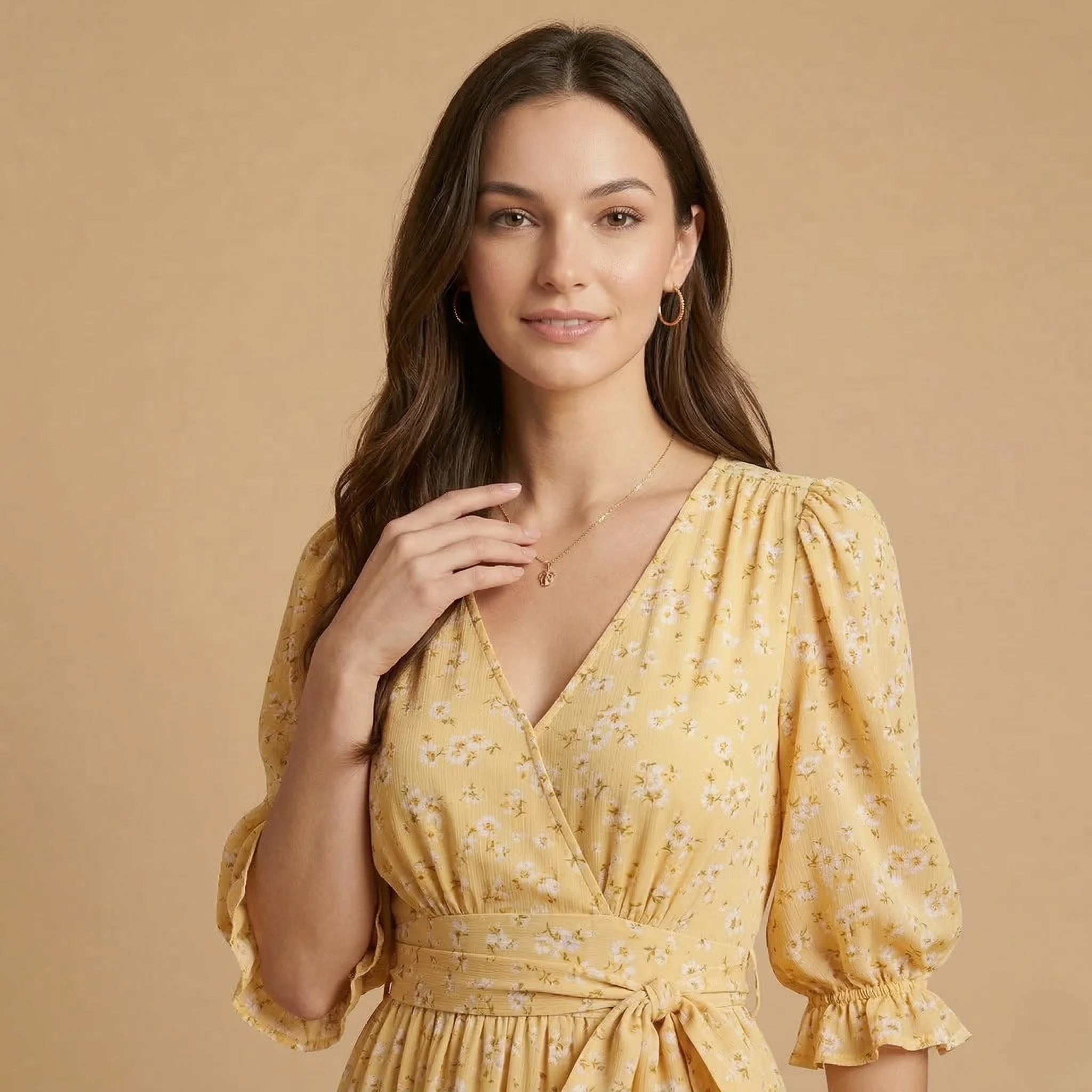 Yellow Floral Midi Dress - Image 3