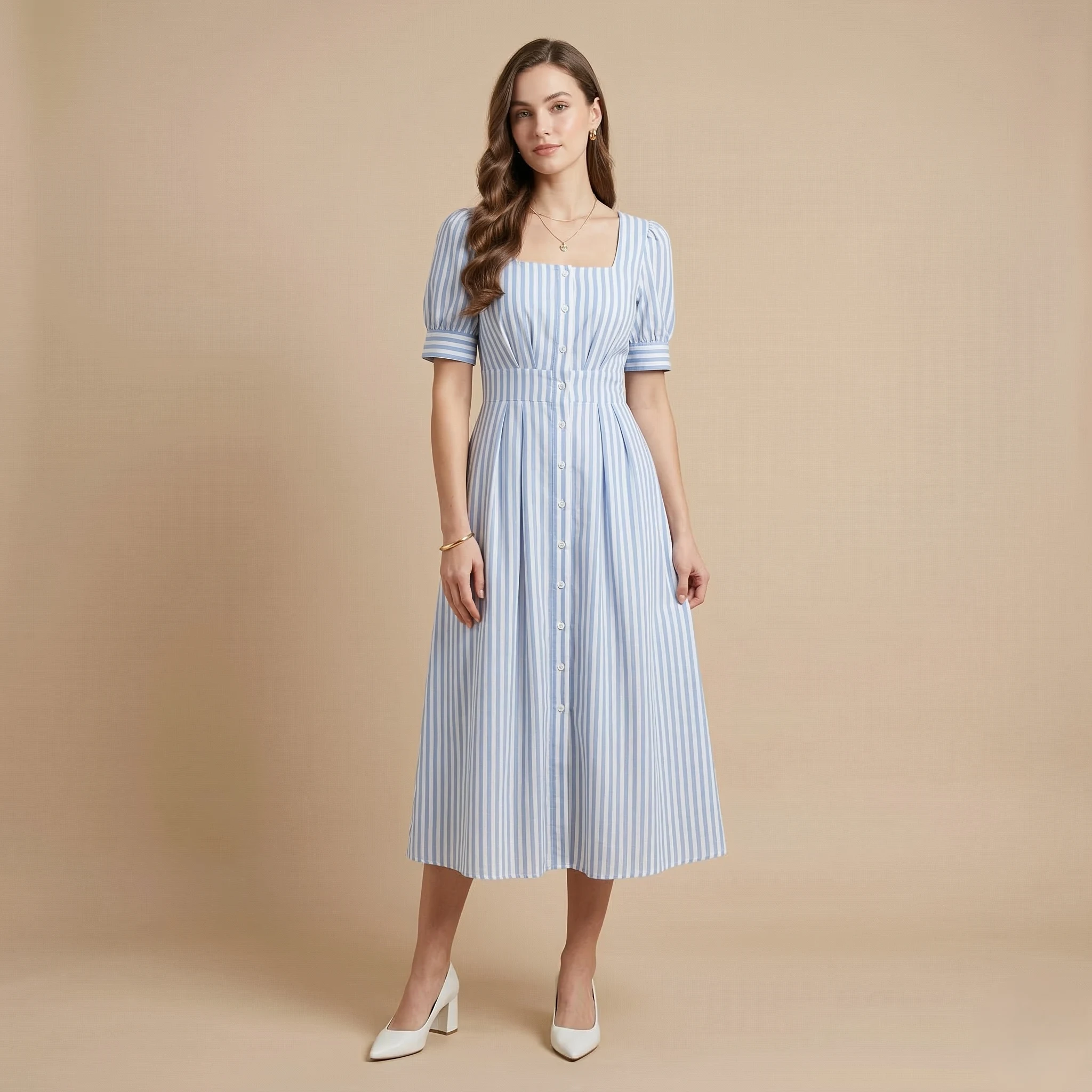 Blue Striped Midi Dress - Image 4