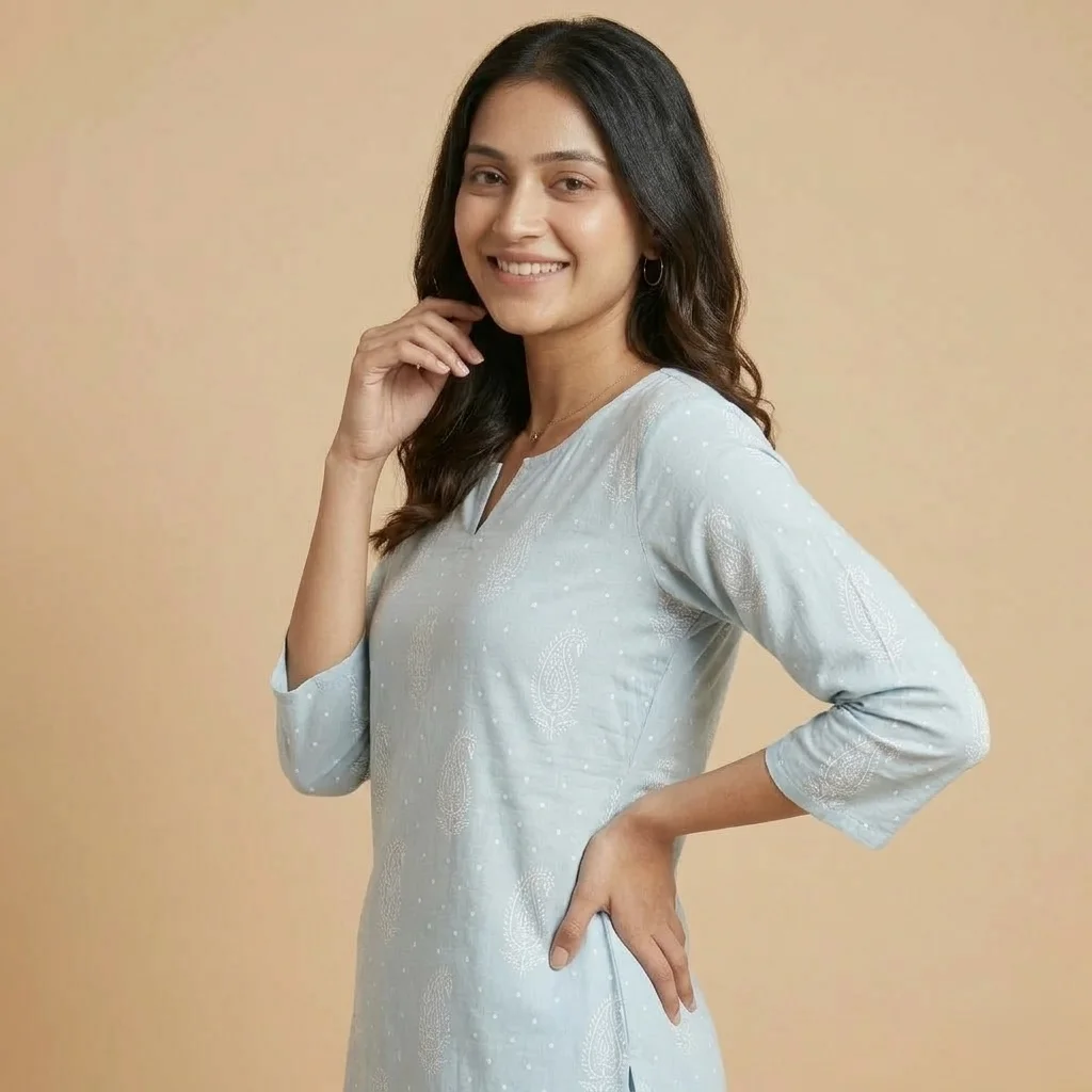 Sky Blue Printed Kurti - Image 2