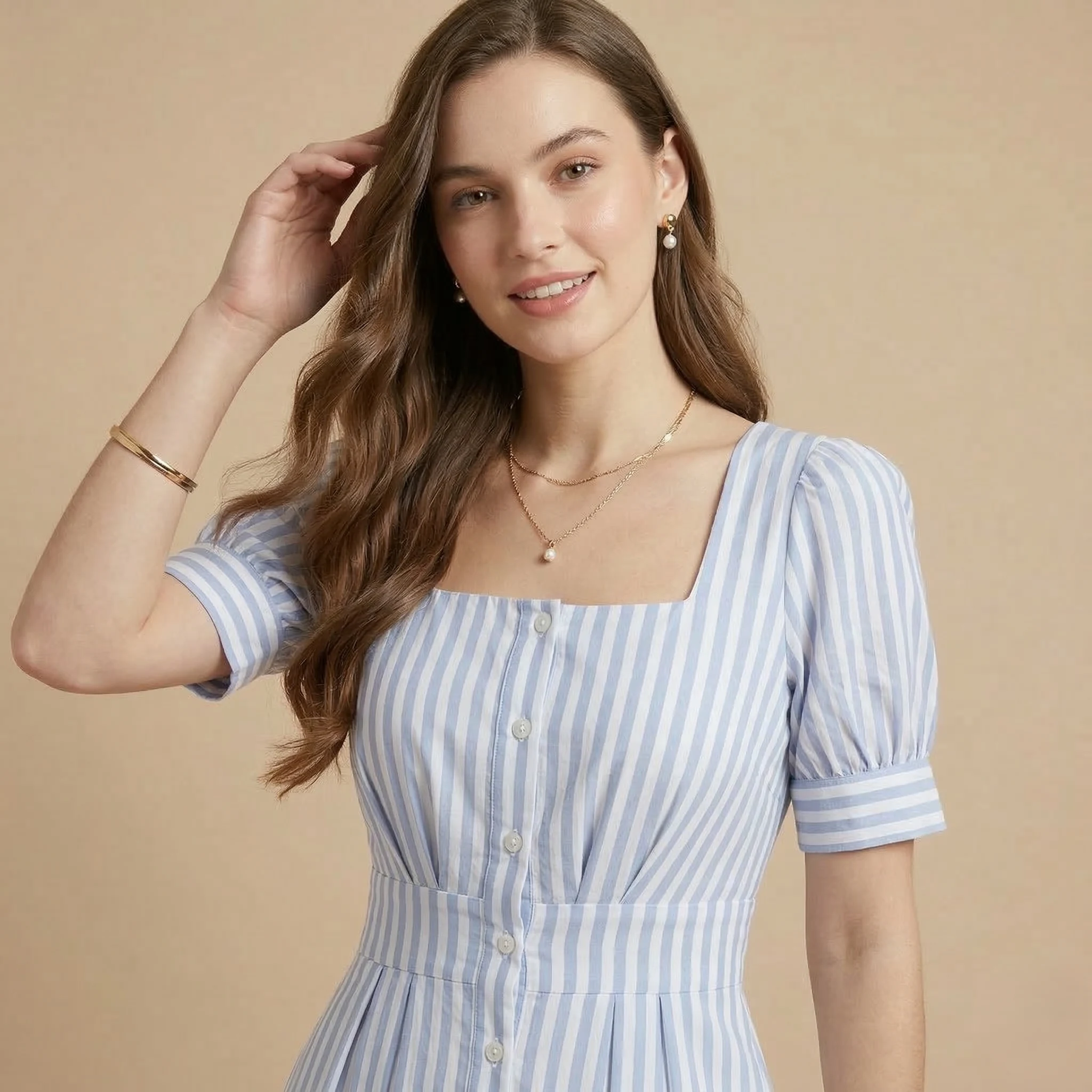 Blue Striped Midi Dress - Image 2